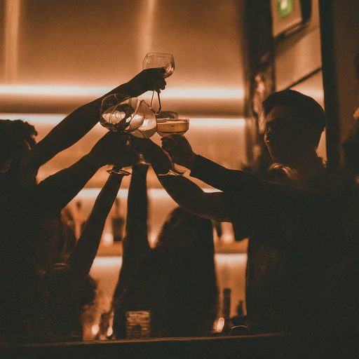 Silhouettes of Celebration: Friends Toast in a Warm Glow