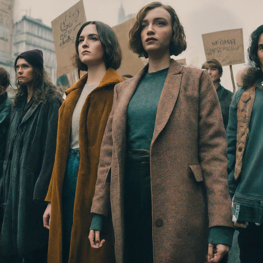 Determined Faces, Muted Colors: A Crowd Gathers in Protest