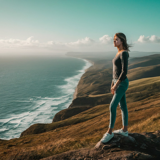 Solitude on the Edge: A Woman Contemplates the Vast Ocean