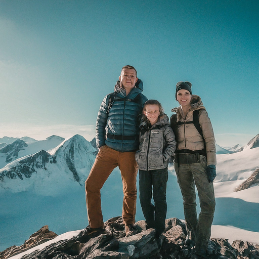 Family Triumphs on Mountaintop, Embracing the Majestic View