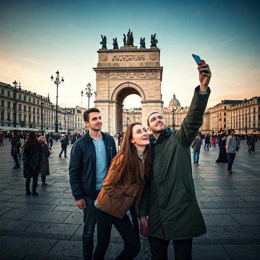 Archway Adventures: Three Friends Capture a Moment of European Grandeur