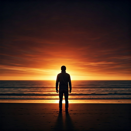 Silhouetted Against Hope: A Man Contemplates the Sunset