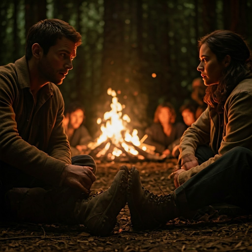 Intimate Moment by the Campfire: A Mysterious Gathering in the Woods