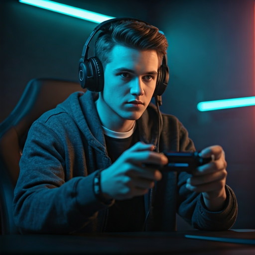 Neon Glow, Intense Focus: Gamer Lost in the Digital World