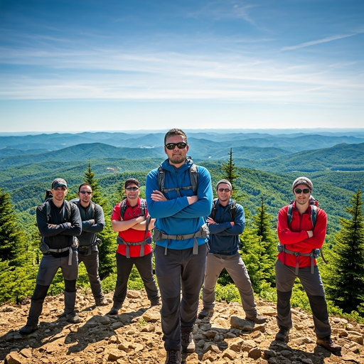 Summit Smiles: Five Hikers Celebrate Their Triumph