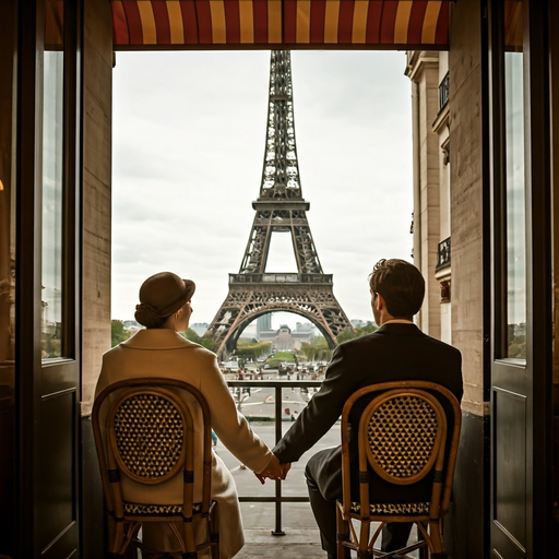 Parisian Romance: A Couple’s Intimate Moment Framed by the Eiffel Tower