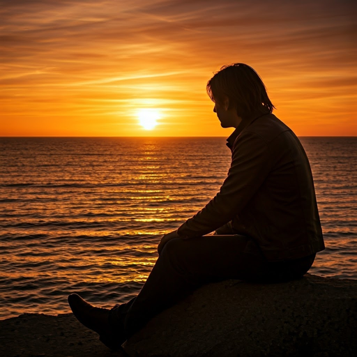 Silhouetted Solitude: A Moment of Contemplation at Sunset