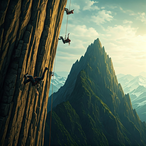 Silhouetted Against the Sky: Climbers Conquer a Majestic Mountain