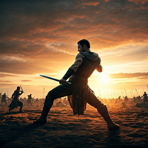 One Warrior Against an Army: A Dramatic Sunset Battle