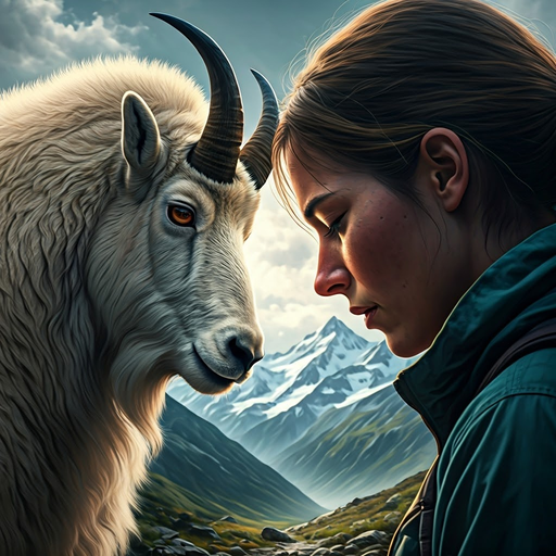 A Moment of Connection: Woman and Mountain Goat Share a Mystical Encounter