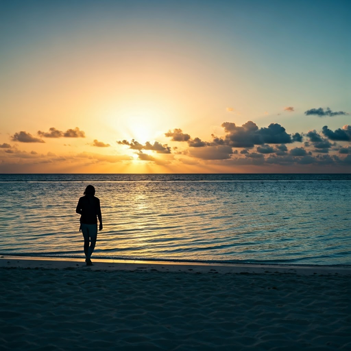 Silhouette of Solitude: A Tranquil Sunset Walk