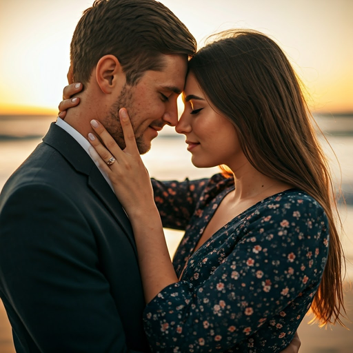 Sunset Romance: A Couple’s Embrace on the Beach