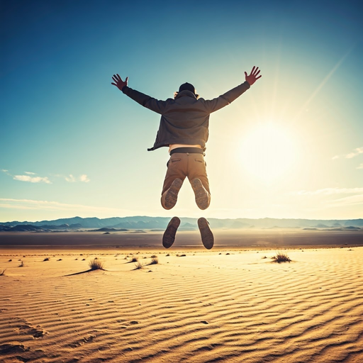 Leap of Joy: Man Embraces the Desert Sun