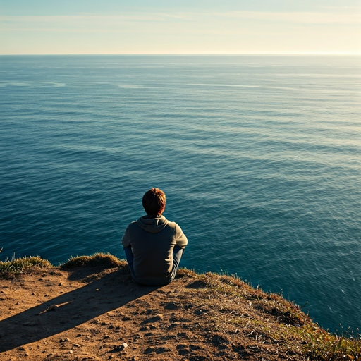 Tranquility on the Edge: A Moment of Contemplation by the Sea