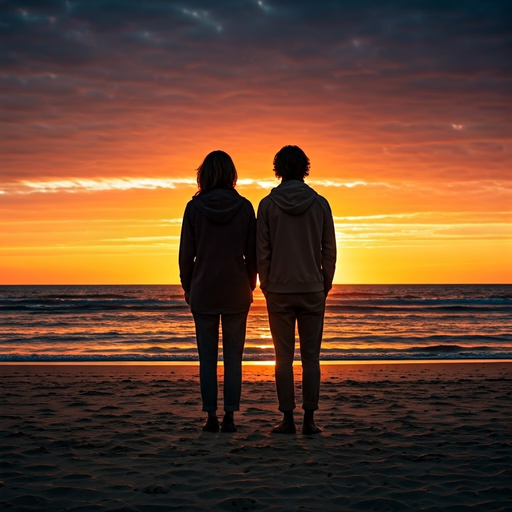 Silhouette of Love: A Tranquil Sunset Embrace on the Beach