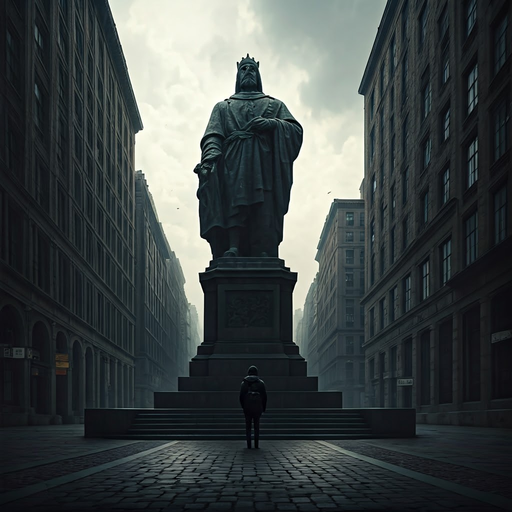 A King’s Lonely Reign: A Statue Stands Guard in a Deserted City