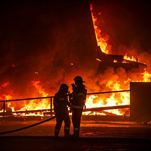 Silhouettes of Courage: Firefighters Battle Blazing Inferno