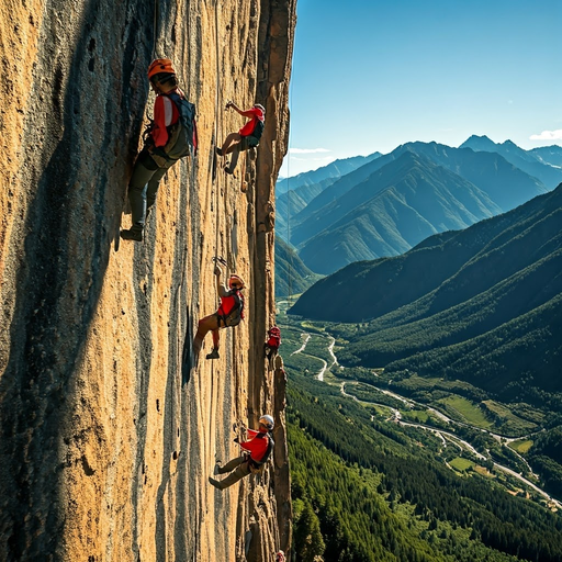 Conquering the Heights: Climbers Brave a Majestic Mountainside