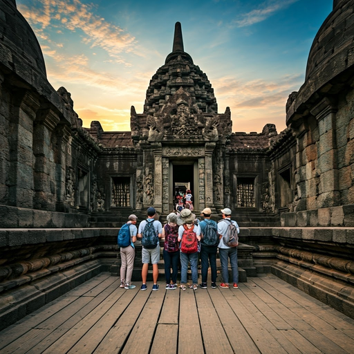 Sunset Serenity at Angkor Wat: Tourists Witness a Breathtaking Spectacle