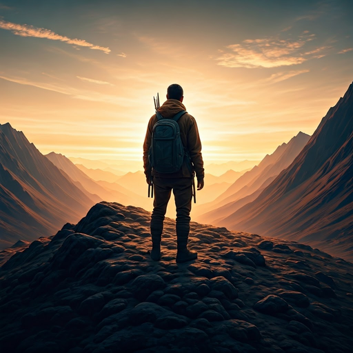 Silhouetted Hiker Captures the Majesty of a Sunset-Kissed Mountain Range