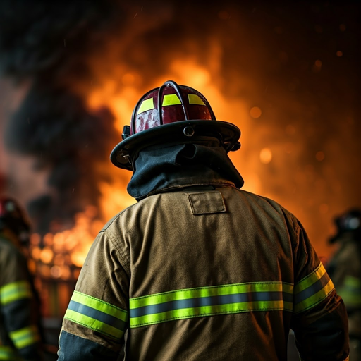 Lone Figure Against the Flames: Firefighter Braves Burning Building