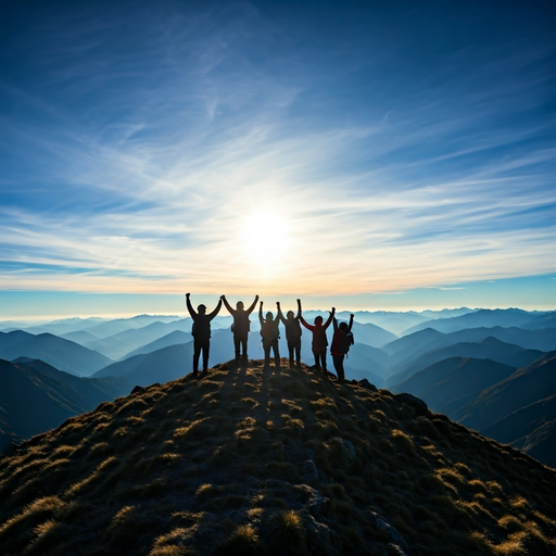 Conquering the Summit: Hikers Celebrate at Sunset