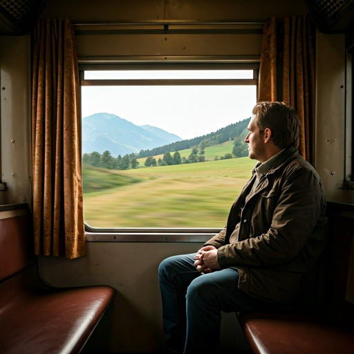 Tranquility in Motion: A Man Finds Peace Amidst the Passing Landscape