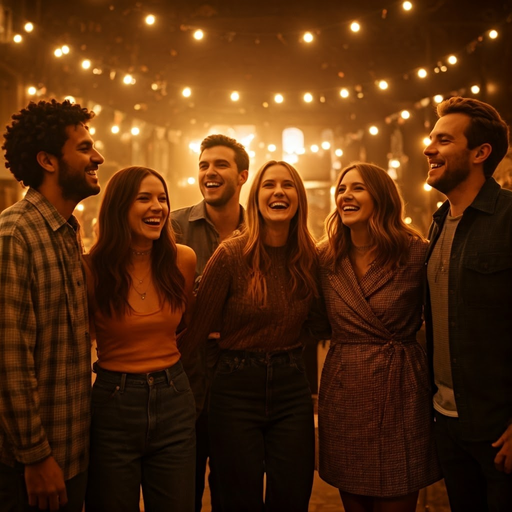 Friends Gather Under the Twinkling Lights