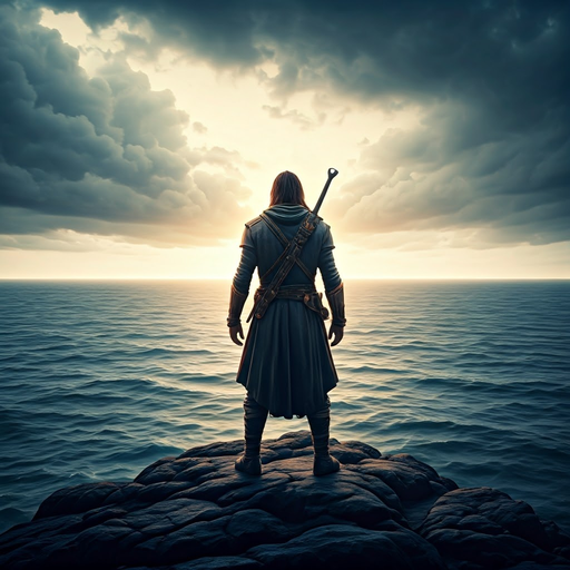 A Lone Warrior Faces the Stormy Sea