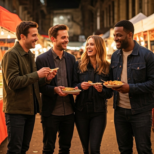 Street Food Smiles: Friends Gather for a Delicious Evening