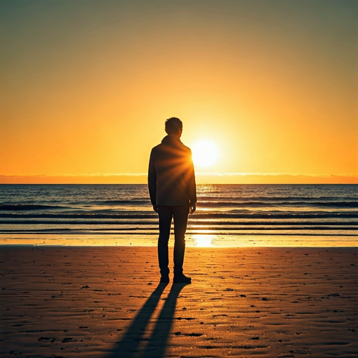 Silhouetted Serenity: A Man Contemplates the Setting Sun