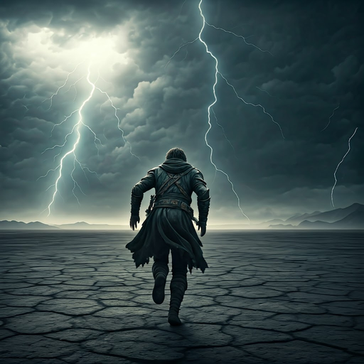 Escape from the Storm: A Lone Figure Races Against the Elements