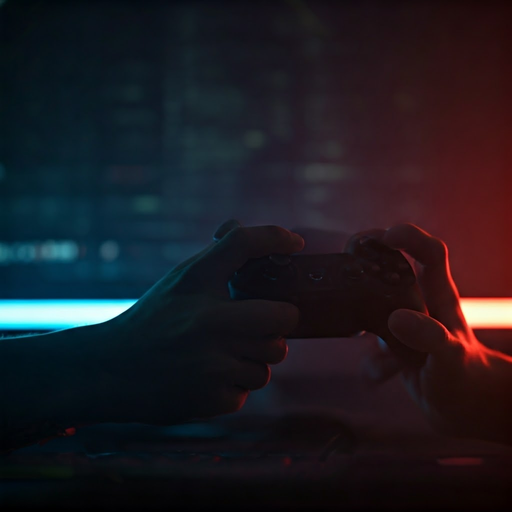 Neon Glow, Controller in Hand: A Gamer’s Focus