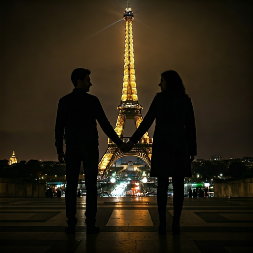 Silhouettes of Love Against the Eiffel Tower