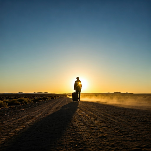 Silhouetted Hope on a Dusty Road