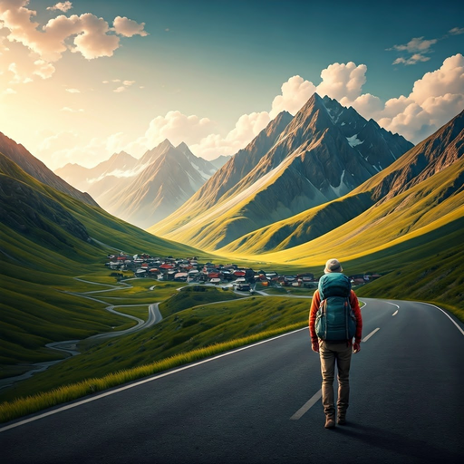 A Lone Hiker Embarks on a Serene Mountain Journey