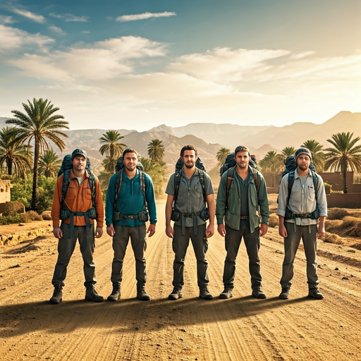 Desert Adventure: Five Hikers Embrace the Setting Sun