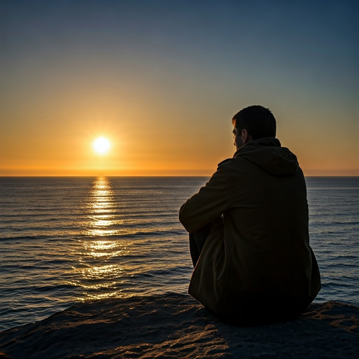 Silhouetted Serenity: A Man Contemplates the Sunset