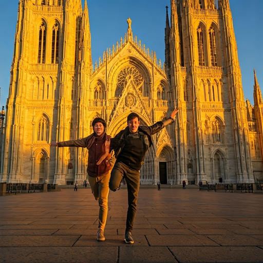 Golden Hour Joy: Two Friends Leap for Laughter at Sunset