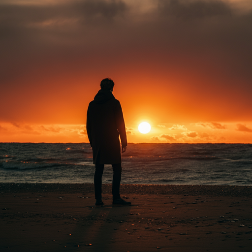 Silhouette of Solitude: A Man Contemplates the Sunset