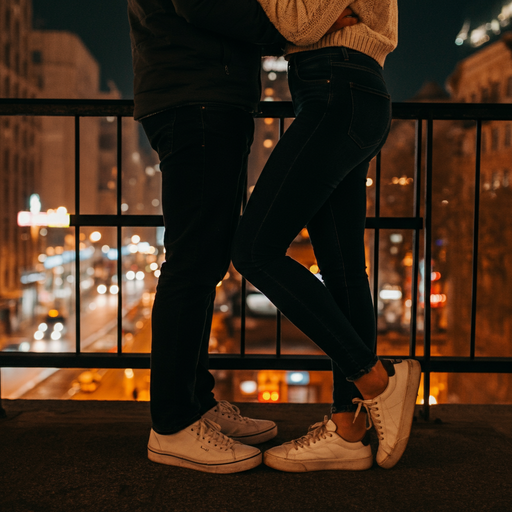 Silhouettes of Love Against the City Lights