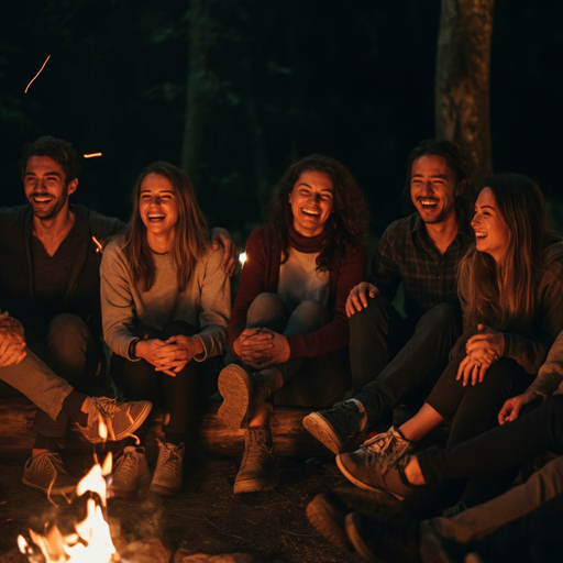 Campfire Camaraderie: Friends Gather Under the Stars