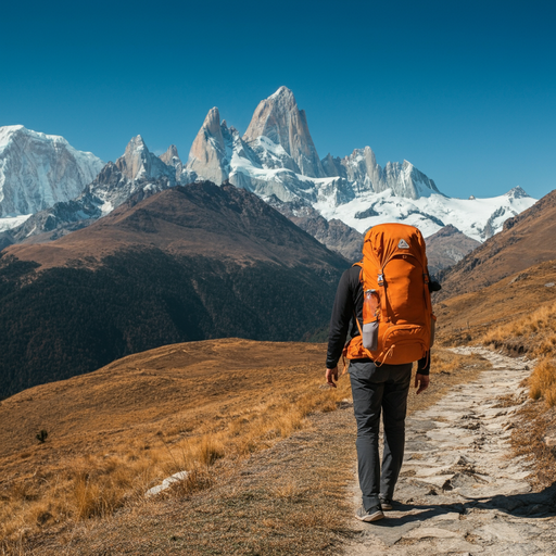 A Hiker’s Journey Towards Majestic Peaks