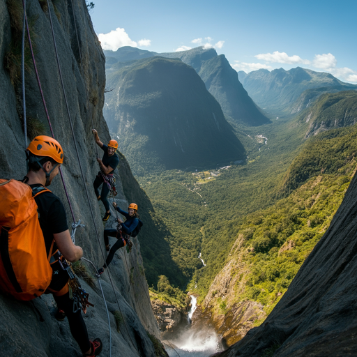 Precarious Descent: Climbers Brave the Vertical Drop