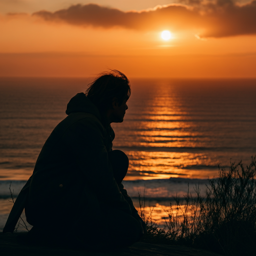 Silhouette of Solitude: A Moment of Contemplation at Sunset