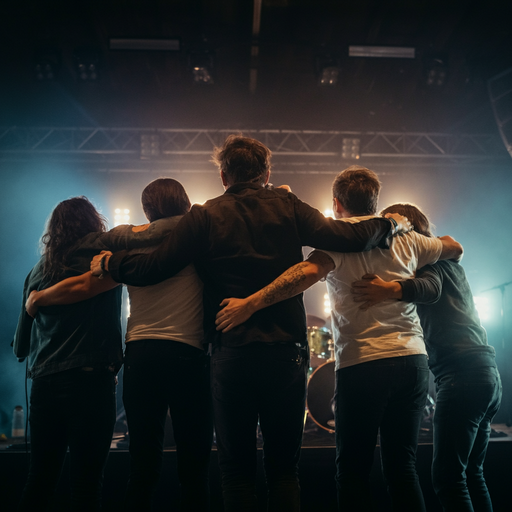 A Moment of Unity: Four Friends Embrace on Stage