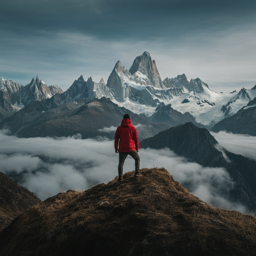 A Moment of Awe: Hiker Contemplates the Majesty of Nature