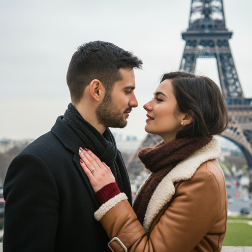 Love in the City of Light: A Moment of Intimacy at the Eiffel Tower