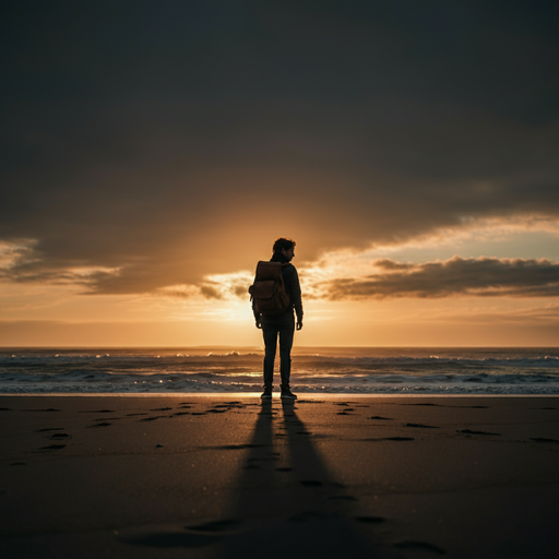 Silhouetted Solitude: A Man’s Contemplation at Sunset