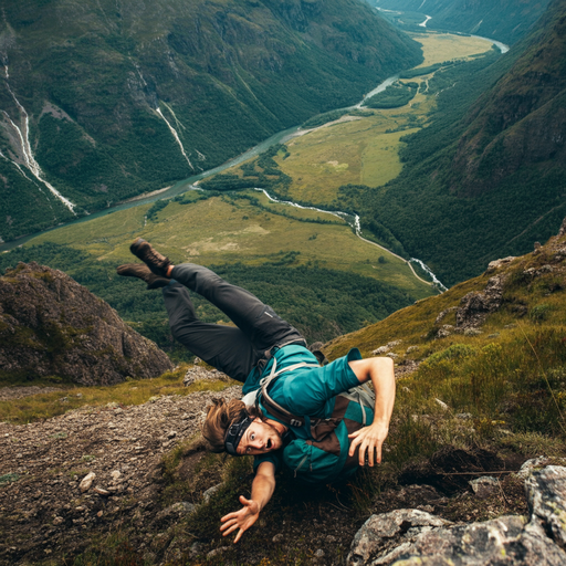 Precarious Perch: Hiker Takes a Tumble on Mountainside